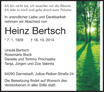 Traueranzeige von Heinz Bertsch von Echo-Zeitungen (Gesamtausgabe)