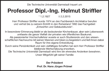 Traueranzeige von Helmut Striffler von Echo-Zeitungen (Gesamtausgabe)
