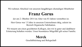 Traueranzeige von Franz Gorus von Echo-Zeitungen (Gesamtausgabe)