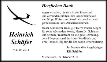 Traueranzeige von Heinrich Schäfer von Odenwälder Echo