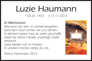 Traueranzeige von Luzie Haumann von Rüsselsheimer Echo, Groß-Gerauer-Echo, Ried Echo