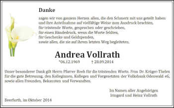 Traueranzeige von Andrea Vollrath von Echo-Zeitungen (Gesamtausgabe)