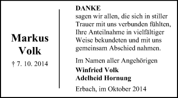 Traueranzeige von Markus Volk von Odenwälder Echo