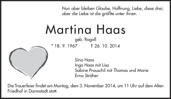 Traueranzeige von Martina Haas von Echo-Zeitungen (Gesamtausgabe)