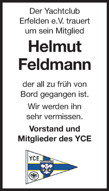 Traueranzeige von Helmut Feldmann von Rüsselsheimer Echo, Groß-Gerauer-Echo, Ried Echo