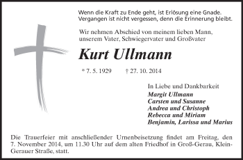 Traueranzeige von Kurt Ullmann von Rüsselsheimer Echo, Groß-Gerauer-Echo, Ried Echo