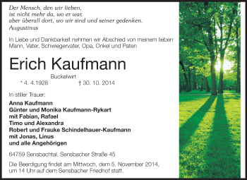 Traueranzeige von Erich Kaufmann von Echo-Zeitungen (Gesamtausgabe)