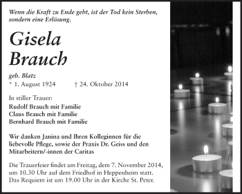 Traueranzeige von Gisela Brauch von Starkenburger Echo Traueranzeige von Gisela Brauch von Starkenburger Echo