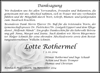 Traueranzeige von Lotte Rothermel von Starkenburger Echo