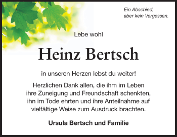 Traueranzeige von Heinz Bertsch von Echo-Zeitungen (Gesamtausgabe)