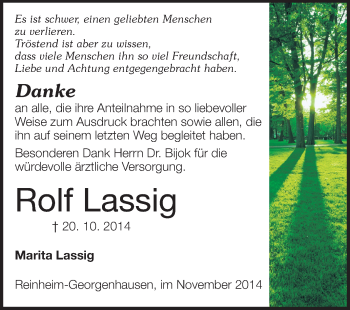 Traueranzeige von Rolf Lassig von Echo-Zeitungen (Gesamtausgabe)