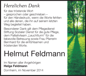 Traueranzeige von Helmut Feldmann von Rüsselsheimer Echo, Groß-Gerauer-Echo, Ried Echo