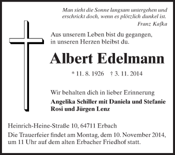 Traueranzeige von Albert Edelmann von Odenwälder Echo