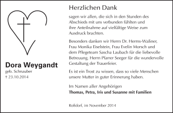 Traueranzeige von Dora Weygandt von Echo-Zeitungen (Gesamtausgabe)