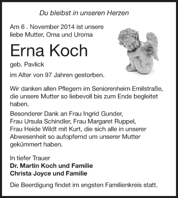 Traueranzeige von Erna Koch von Echo-Zeitungen (Gesamtausgabe)