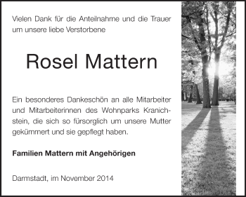 Traueranzeige von Rosel Mattern von Echo-Zeitungen (Gesamtausgabe)