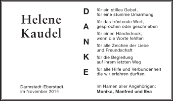 Traueranzeige von Helene Kaudel von Echo-Zeitungen (Gesamtausgabe)