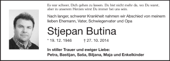 Traueranzeige von Stjepan Butina von Echo-Zeitungen (Gesamtausgabe)