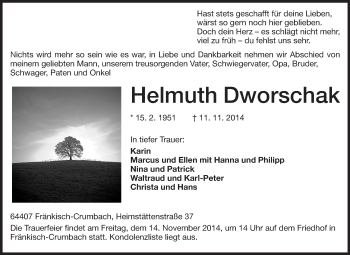 Traueranzeige von Helmuth Dworschak von Odenwälder Echo