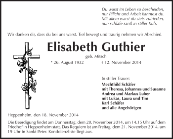 Traueranzeige von Elisabeth Guthier von Starkenburger Echo