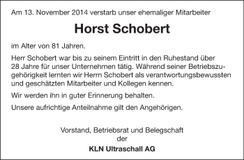 Traueranzeige von Horst Schobert von Starkenburger Echo, Bergsträßer Anzeiger