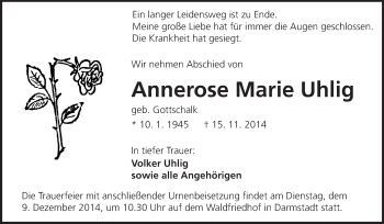 Traueranzeige von Annerose Marie Uhlig von Echo-Zeitungen (Gesamtausgabe)