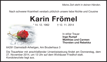Traueranzeige von Karin Frömel von Echo-Zeitungen (Gesamtausgabe)