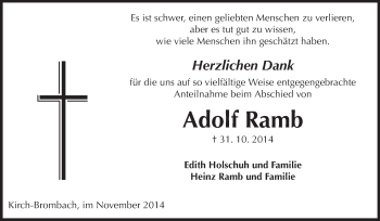 Traueranzeige von Adolf Ramb von Odenwälder Echo