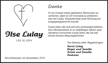 Traueranzeige von Ilse Lulay von Starkenburger Echo