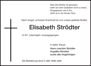 Traueranzeige von Elisabeth Strödter von Echo-Zeitungen (Gesamtausgabe)