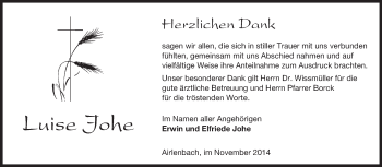 Traueranzeige von Luise Johe von Odenwälder Echo
