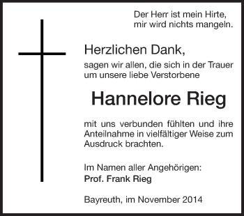 Traueranzeige von Hannelore Rieg von Echo-Zeitungen (Gesamtausgabe)