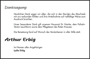 Traueranzeige von Arthur Erbig von Rüsselsheimer Echo, Groß-Gerauer-Echo, Ried Echo