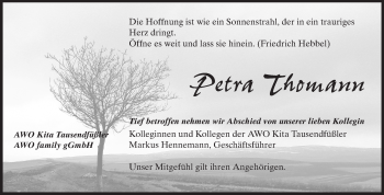 Traueranzeige von Petra Thomann von Echo-Zeitungen (Gesamtausgabe)