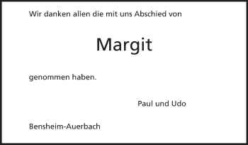 Traueranzeige von Margit  von Echo-Zeitungen (Gesamtausgabe)