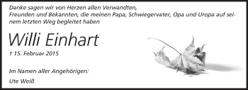Traueranzeige von Willi Einhart von Odenwälder Echo
