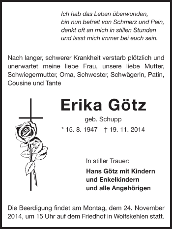Traueranzeige von Erika Götz von Echo-Zeitungen (Gesamtausgabe)
