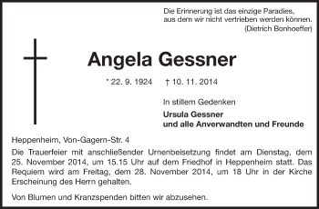 Traueranzeige von Angela Gessner von Starkenburger Echo