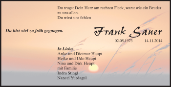 Traueranzeige von Frank Sauer von Rüsselsheimer Echo, Groß-Gerauer-Echo, Ried Echo