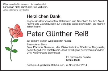 Traueranzeige von Peter Günther Reiß von Echo-Zeitungen (Gesamtausgabe)