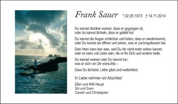 Traueranzeige von Frank Sauer von Rüsselsheimer Echo, Groß-Gerauer-Echo, Ried Echo