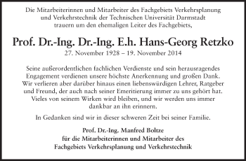 Traueranzeige von Hans-Georg Retzko von Echo-Zeitungen (Gesamtausgabe)