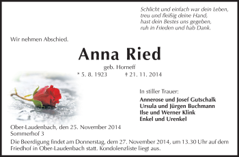 Traueranzeige von Anna Ried von Starkenburger Echo