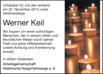 Traueranzeige von Werner Keil von Echo-Zeitungen (Gesamtausgabe)