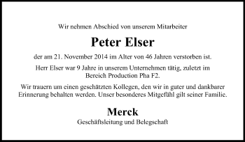 Traueranzeige von Peter Elser von Echo-Zeitungen (Gesamtausgabe)