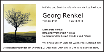 Traueranzeige von Georg Renkel von Echo-Zeitungen (Gesamtausgabe)