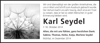 Traueranzeige von Karl Seydel von Echo-Zeitungen (Gesamtausgabe)