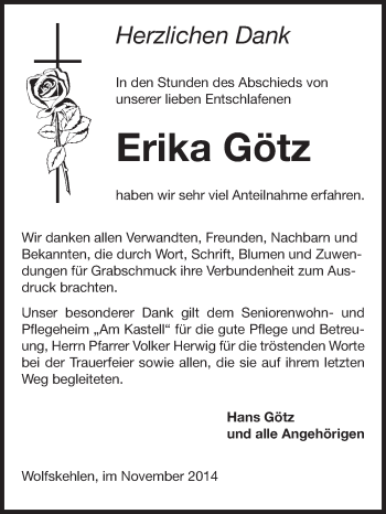 Traueranzeige von Erika Götz von Echo-Zeitungen (Gesamtausgabe)