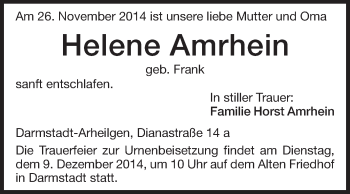 Traueranzeige von Helene Amrhein von Echo-Zeitungen (Gesamtausgabe)