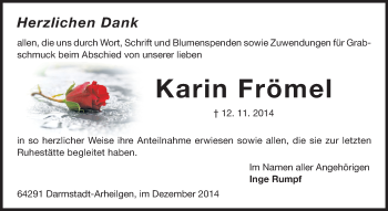 Traueranzeige von Karin Frömel von Echo-Zeitungen (Gesamtausgabe)
